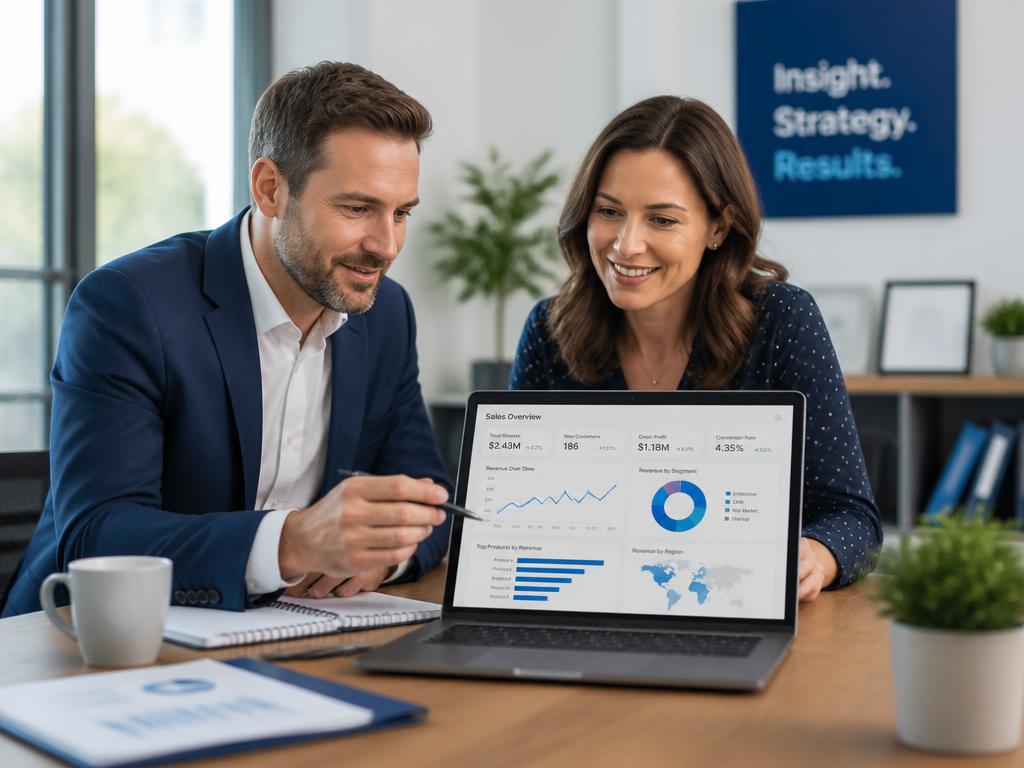 Consultores de PF Consulting analizando un panel de ventas